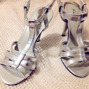 Aldo Silver Ankle Strap Heeled Sandals
